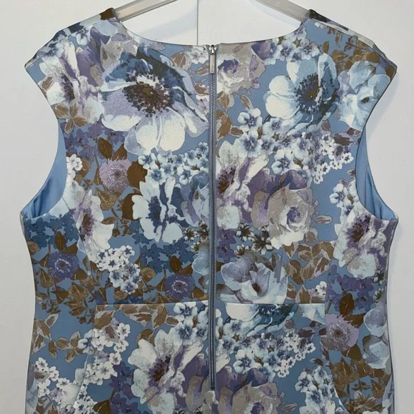 Calvin Klein Floral Sheath Dress Blue Floral Print Scuba Crepe Women’s 22 - Picture 6 of 11